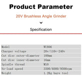 Worx WU806 Wireless Angle Grinder Brushless 20v 100x16mm 9500rpm Clutch Protection for Polishing Cutting Share Kress Battery